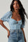 Lace Up Floral Tie Front Puff Sleeve Top