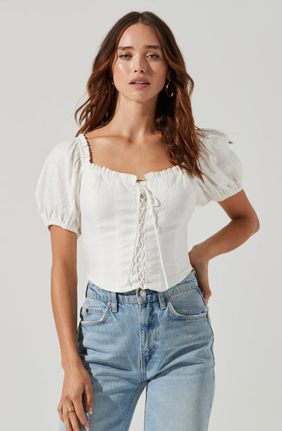 Lace Up Puff Sleeve Top