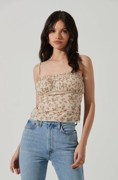 Pleated Floral Linen Cami