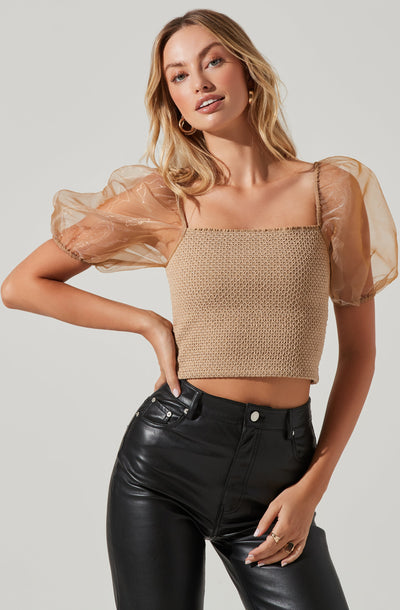 Organza Puff Sleeve Top
