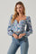 Floral V Wire Printed Long Sleeve Top
