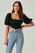 Eyelet Square Neck Balloon Sleeve Bustier Top