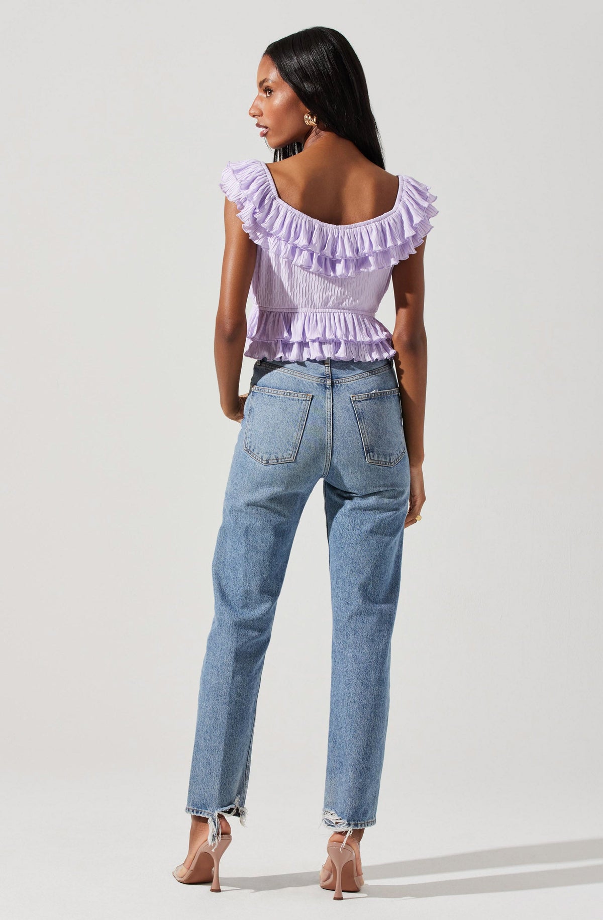 Ruffle sleeve sales tie front top
